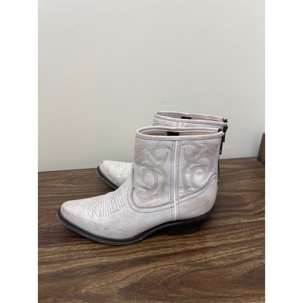 Laredo 3179 Womens 6.5 M White Leather Western Ankle Boots Back Zip Pointed Toe